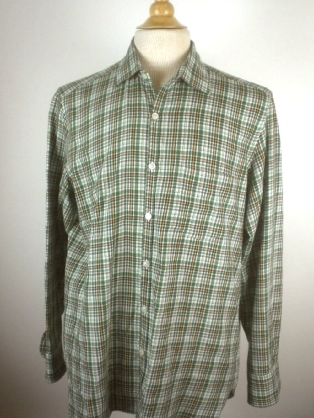 Piattelli green black white plaid cotton flannel SHIRT L
